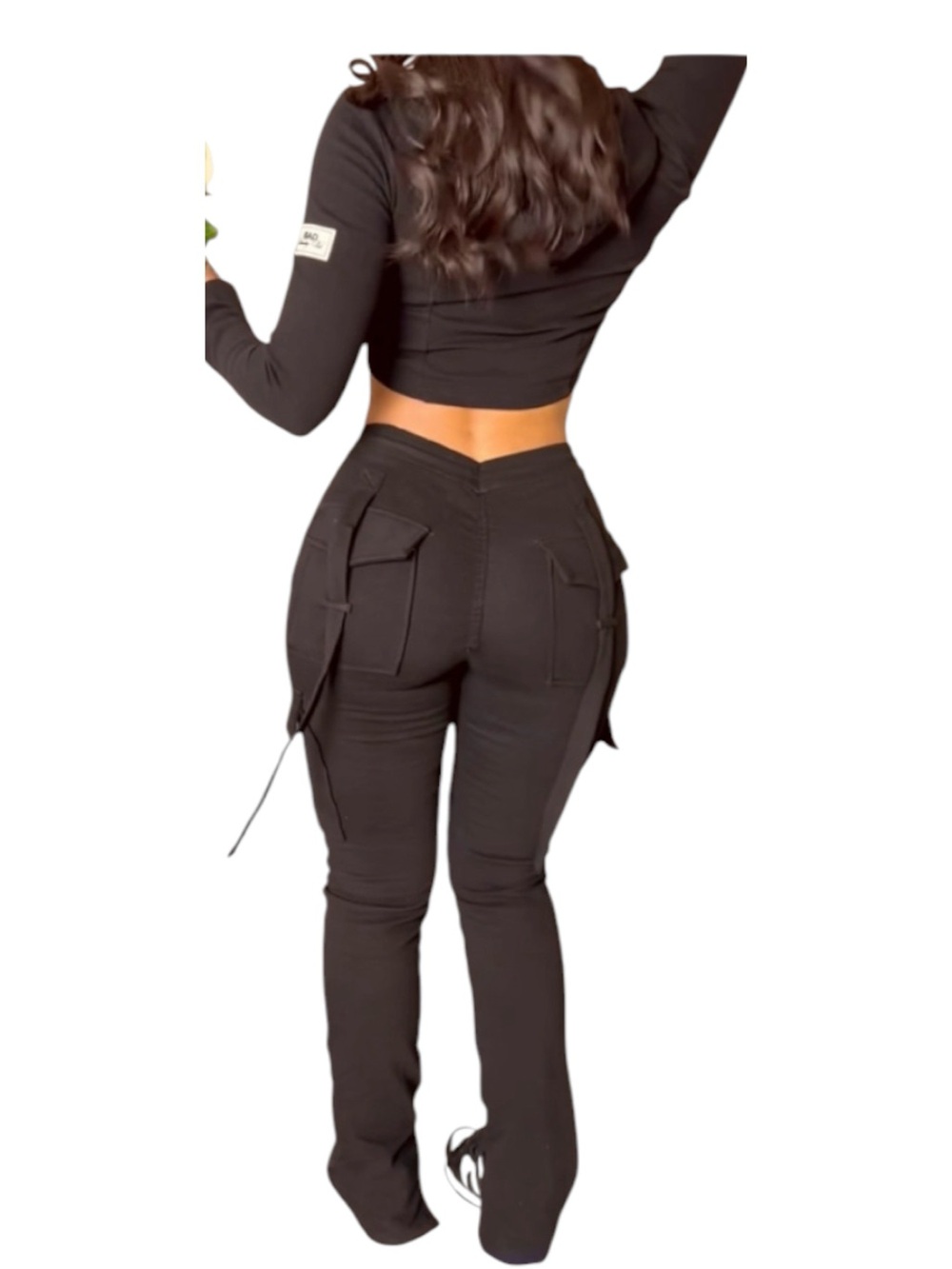 Black Cargo Jogger Pants with Drawstring Waist - Women - Picture 2 of 6